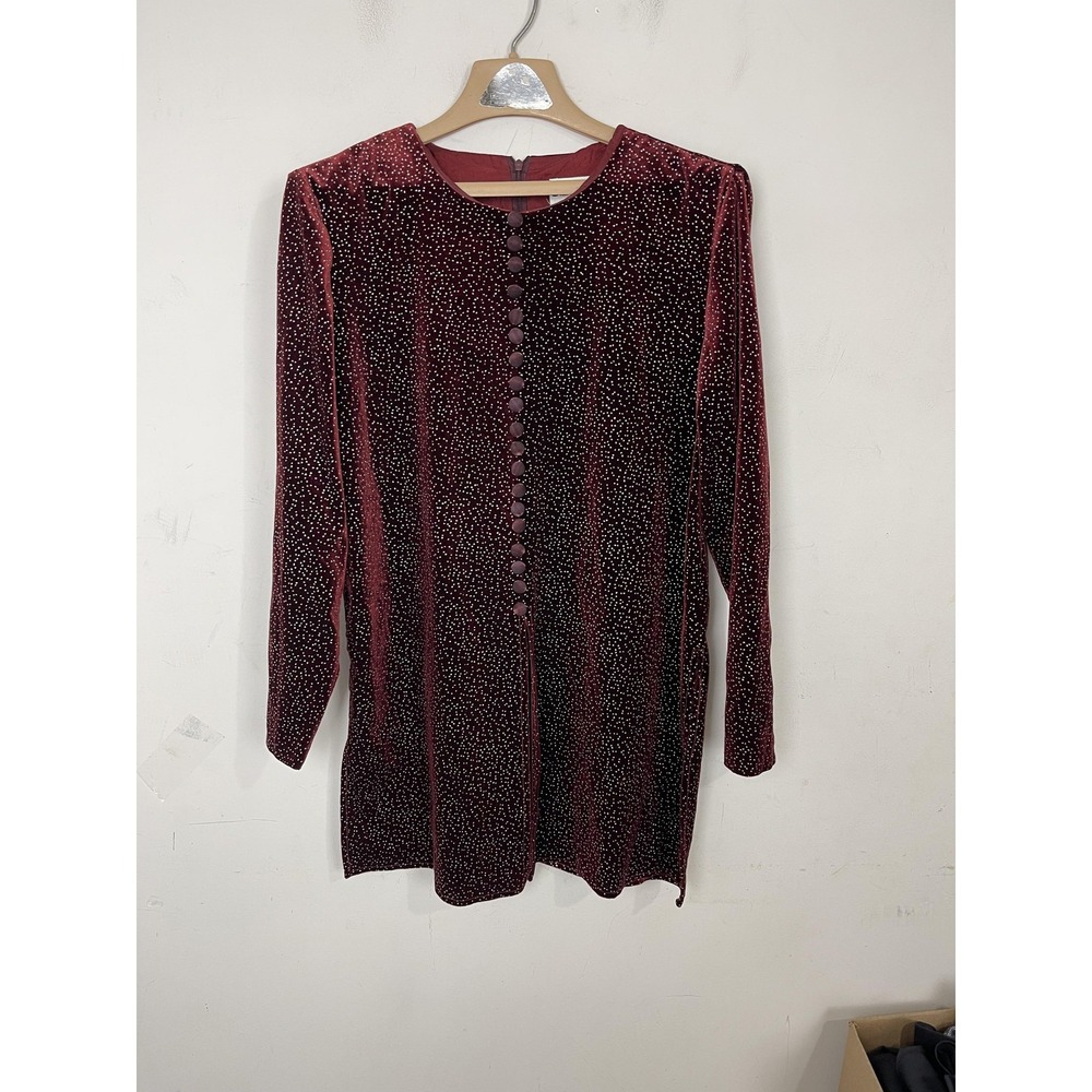 JBS LTD Shirt Tunic Womens 10 Red Velvet Fairy Sequin Holiday‎ Cocktail Vintage